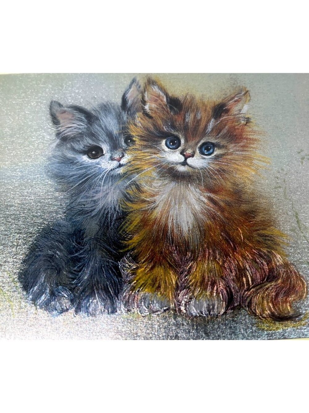 Vintage Metalic Kitten Artwork by DUFEX with vintage Frame And Gold-Tone Border